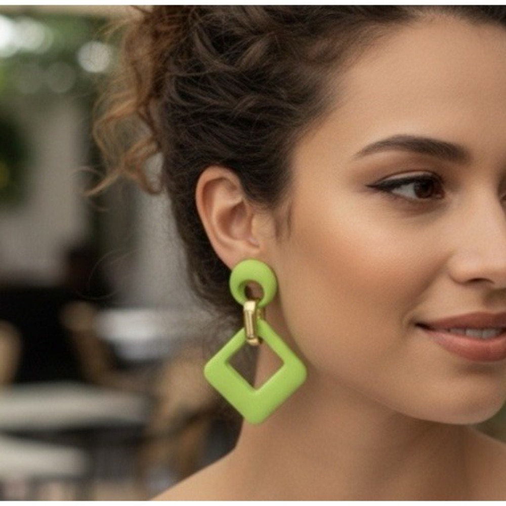 Colorful Hollow Rhombus Shape‎ Dangle Earrings Vacation Party Statement Green
